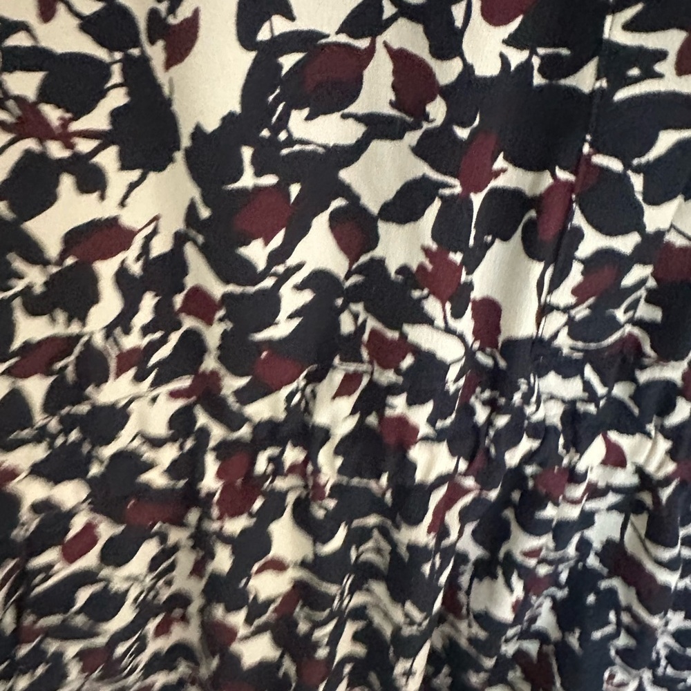 LOFT Navy and Cream Leaf Print Blouse - Picture 3 of 6
